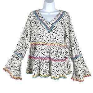 Savanna Jane‎ Babydoll Top Bell Sleeve V-Neck Printed Rayon NWT Women's Small
